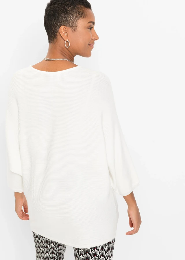 Geribde oversized trui van viscosemix, Kleur: wolwit