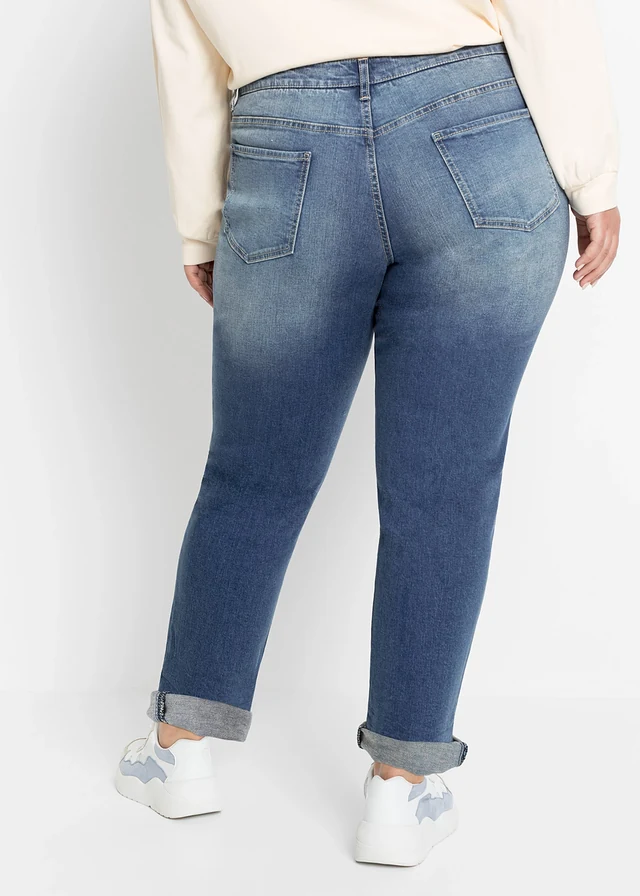 Jean boyfriend taille mi-haute, Couleur: dirty denim