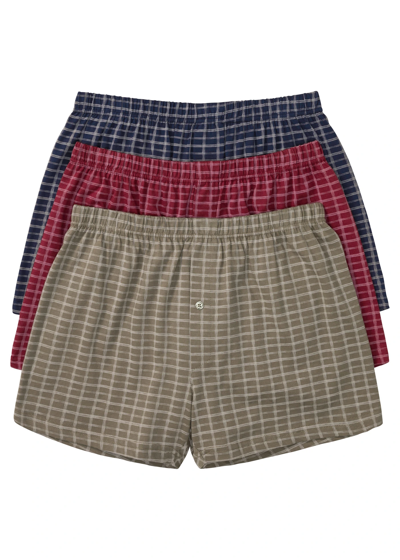 Wijde jersey boxershort van katoen (set van 3) • donkerblauw+kleigroen+kastanjerood geruit • bonprix online shop