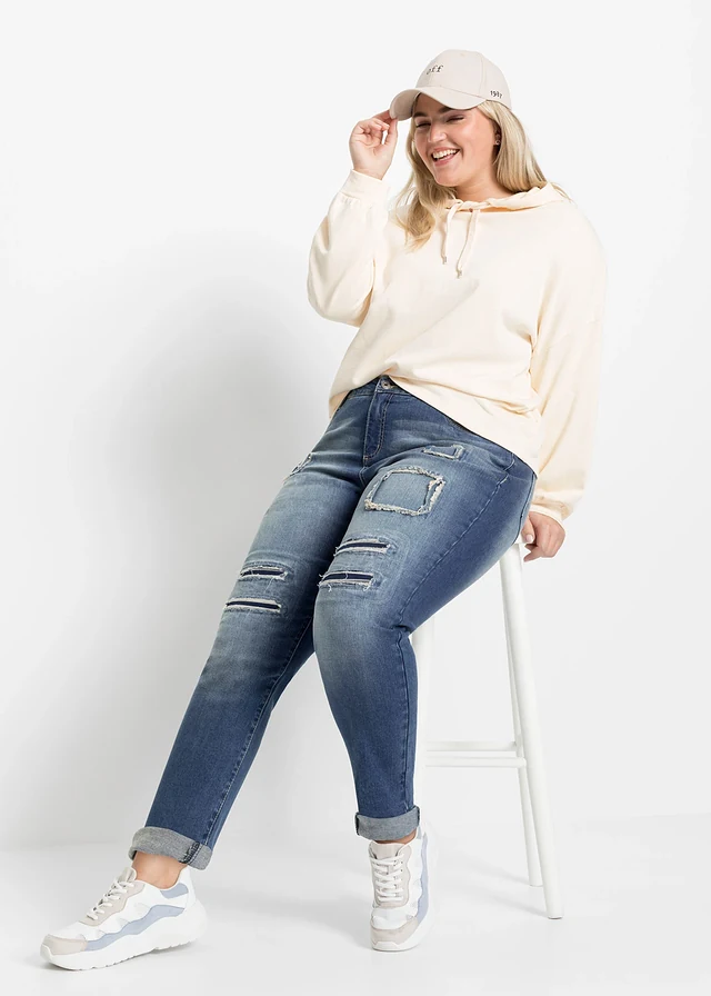 Jean boyfriend taille mi-haute, Couleur: dirty denim