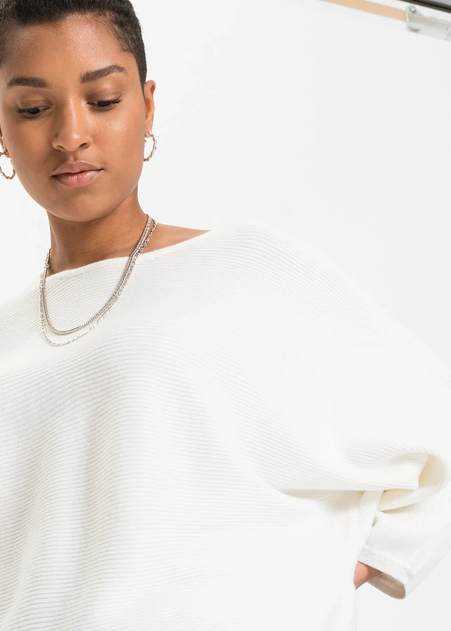 Pulover ripsat oversize, din material cu viscoză • alb ivory • magazin bonprix