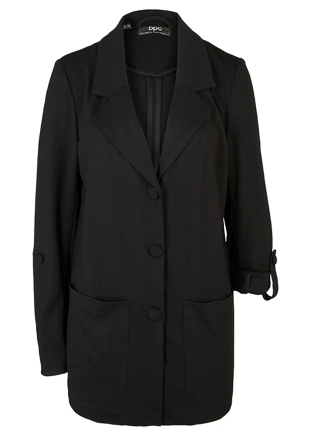 Blazer sweat long en Punto di Roma, Couleur: noir