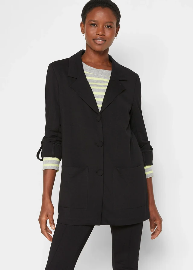Punto di Roma blazer in een viscosemix, Kleur: zwart