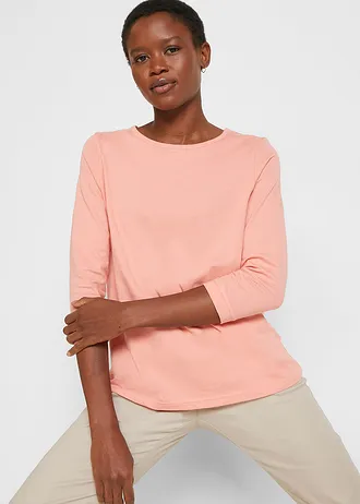 Longsleeve (set van 5) • eucalyptusgroen+perzik+rookblauw+wit+zwart • bonprix online shop