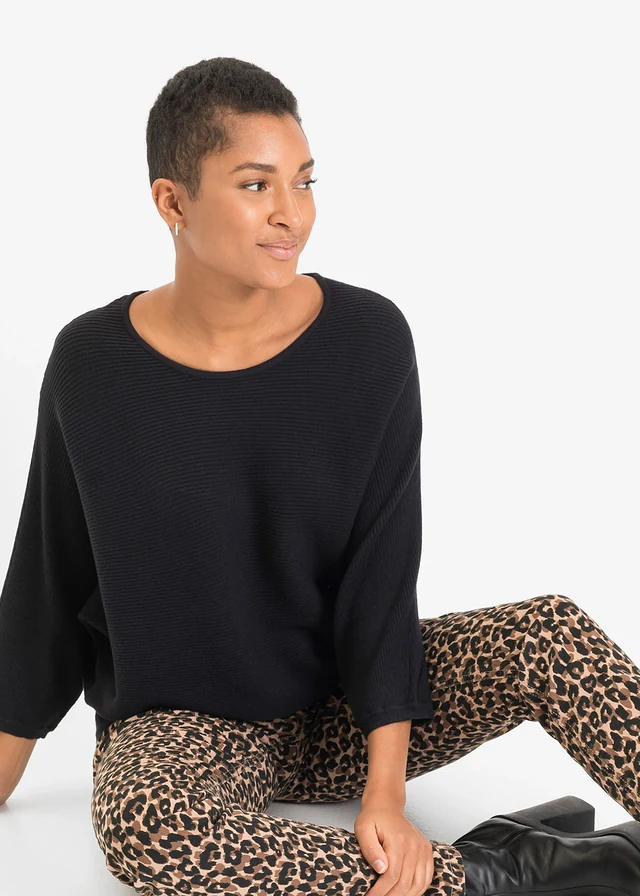 Geribde oversized trui van viscosemix • zwart • product-page.page-title-suffix