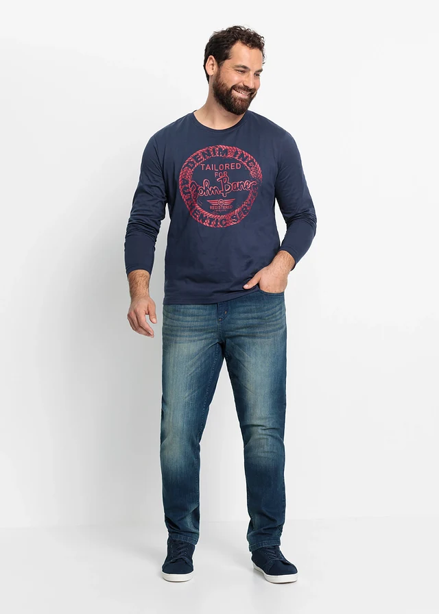 Jean slim extensible et léger, droit, Couleur: bleu foncé denim