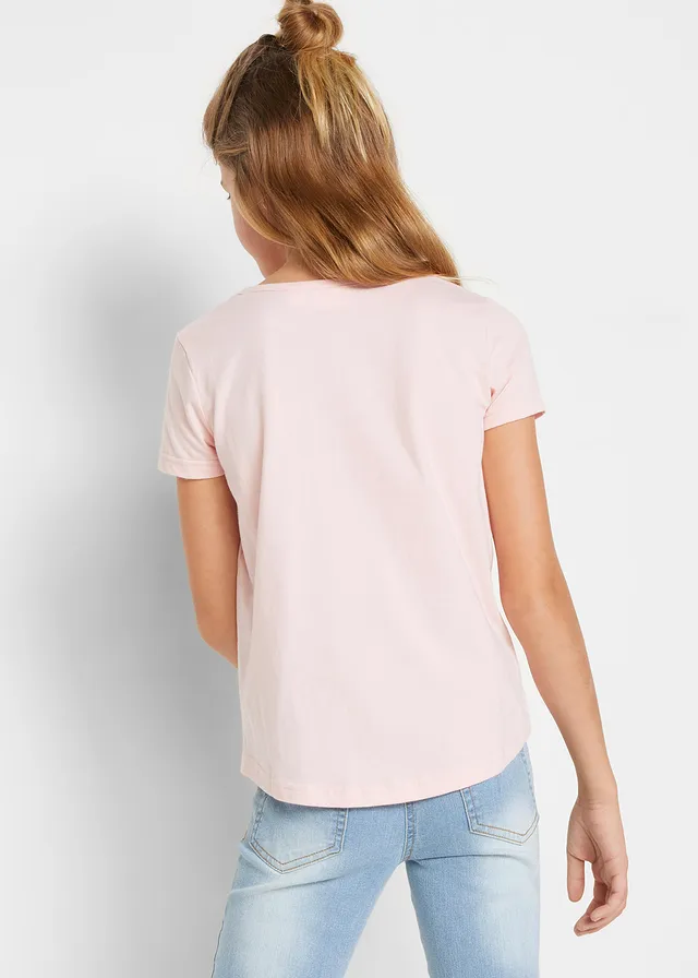Meisjes T-shirt (set van 2) met katoen, Kleur: lichtgrijs gemêleerd+roze poudre