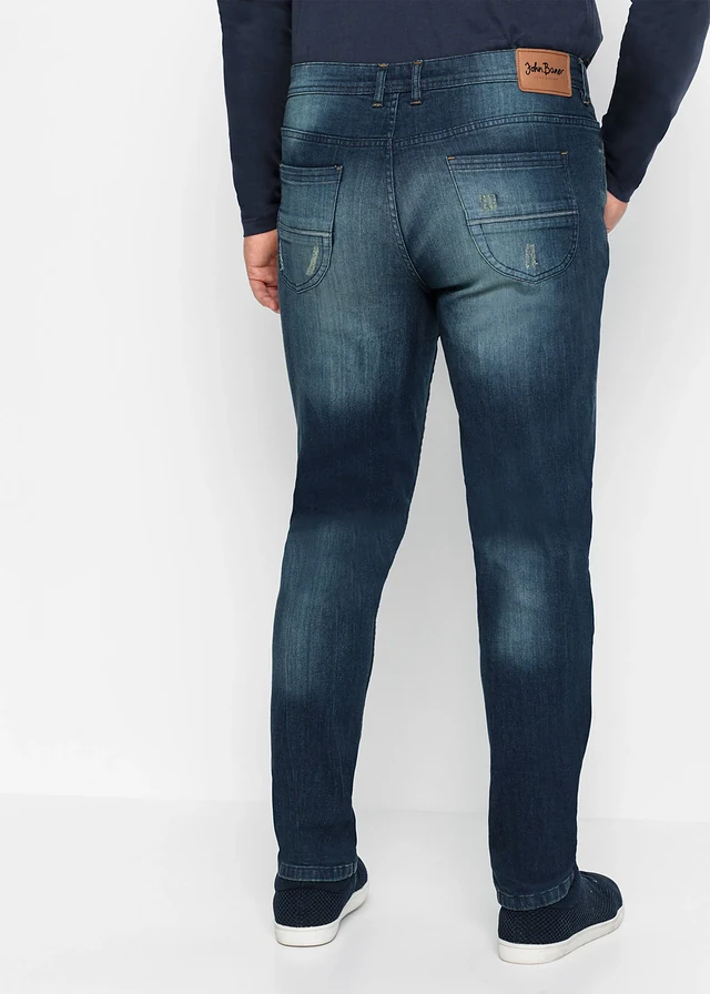 Lichte slim fit stretch jeans, straight, Kleur: donkerblauw denim