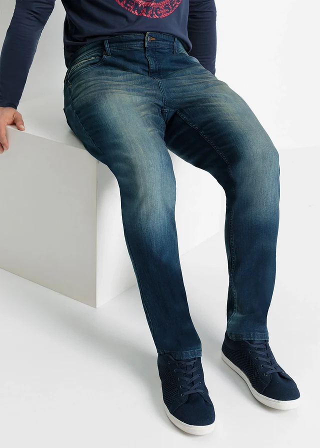 Jean slim extensible et léger, droit, Couleur: bleu foncé denim