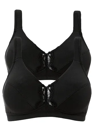 Sutien fără armătură cu bumbac organic (set/2 buc.), culoare: 2x negru