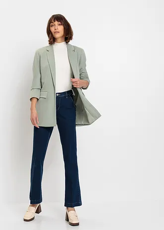 Blazer long en jersey avec poches, Couleur: vert fumé chiné