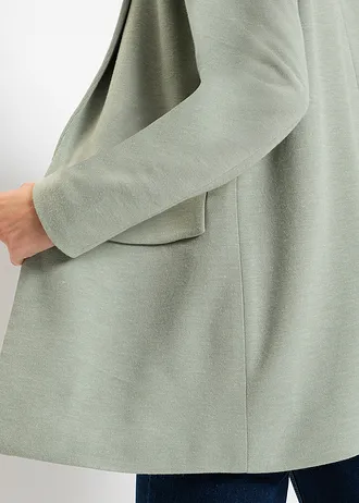 Dlouhý žerzejový blejzr s kapsami • kouřově zelený melír • bonprix obchod