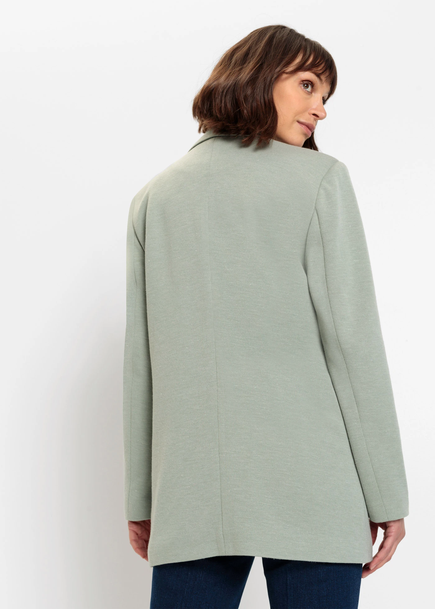 Dlouhý žerzejový blejzr s kapsami • kouřově zelený melír • bonprix obchod