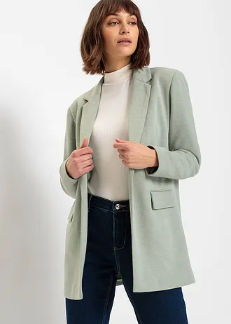 Lange jersey blazer met zakken, Kleur: rookgroen gemêleerd