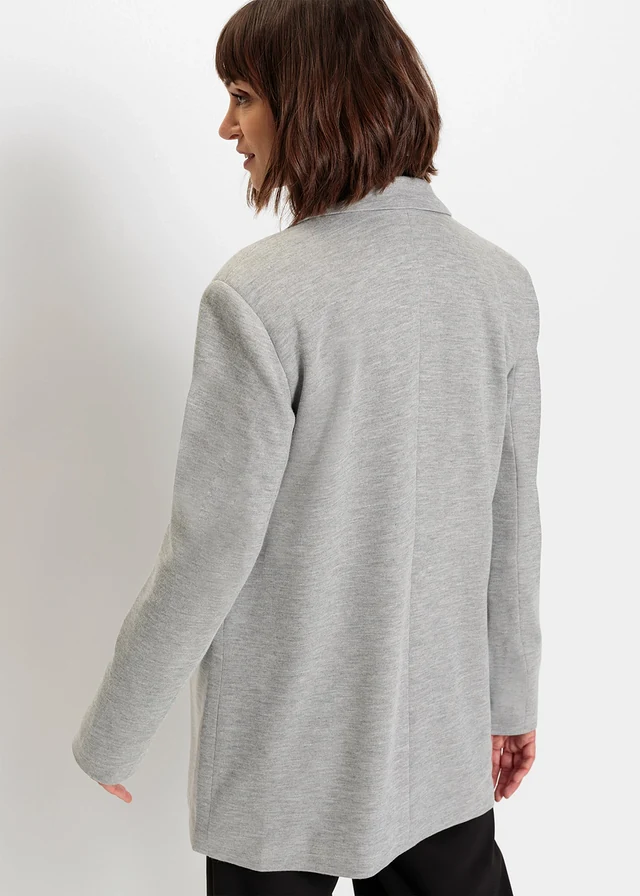 Lange jersey blazer met zakken, Kleur: lichtgrijs gemêleerd