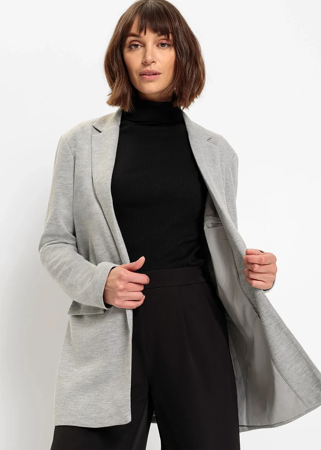 Lange jersey blazer met zakken, Kleur: lichtgrijs gemêleerd