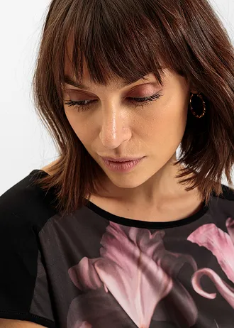 Shirt in een zachte viscosemix met print • zwart-roze gebloemd • bonprix online shop