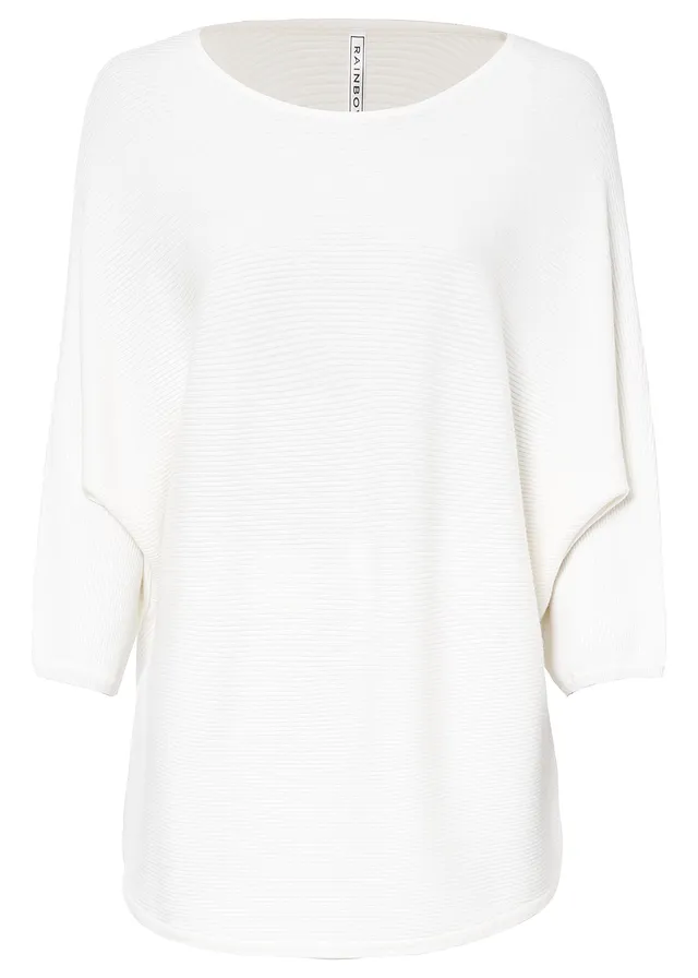 Sweter oversize z prążkowanego materiału z domieszką wiskozy • biel wełny • sklep bonprix