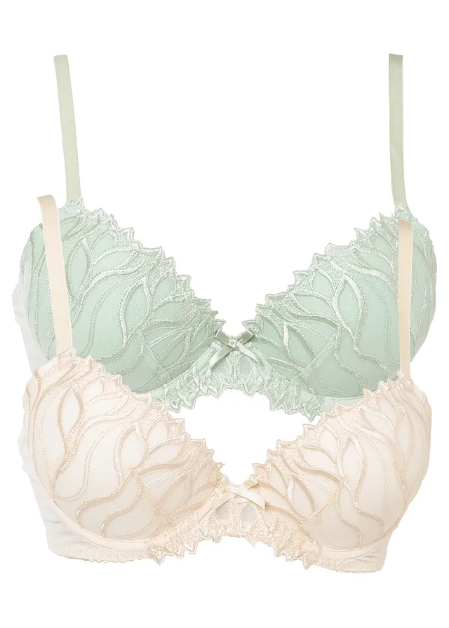 Sutien vătuit cu broderie fină (2buc.) • verde-salvie soft+alb-fildeş • magazin bonprix