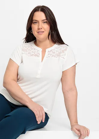 Henley shirt van een viscosemix, Kleur: wolwit