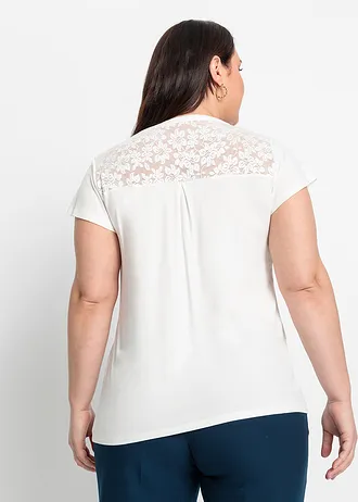 Henley shirt van een viscosemix, Kleur: wolwit