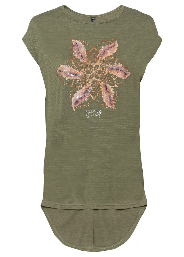 T-shirt van zachte viscosemix • olijfgroen met print • bonprix online shop