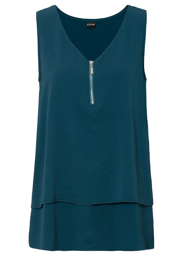 Top met rits, Kleur: blauwpetrol
