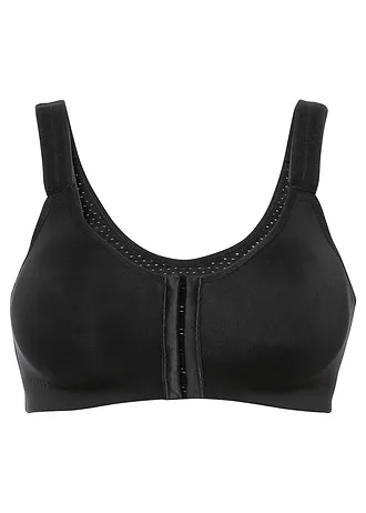 Sutien sport cu închidere în față, susținere medie • negru • magazin bonprix
