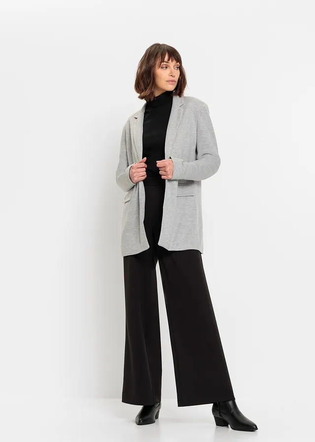 Lange jersey blazer met zakken, Kleur: lichtgrijs gemêleerd