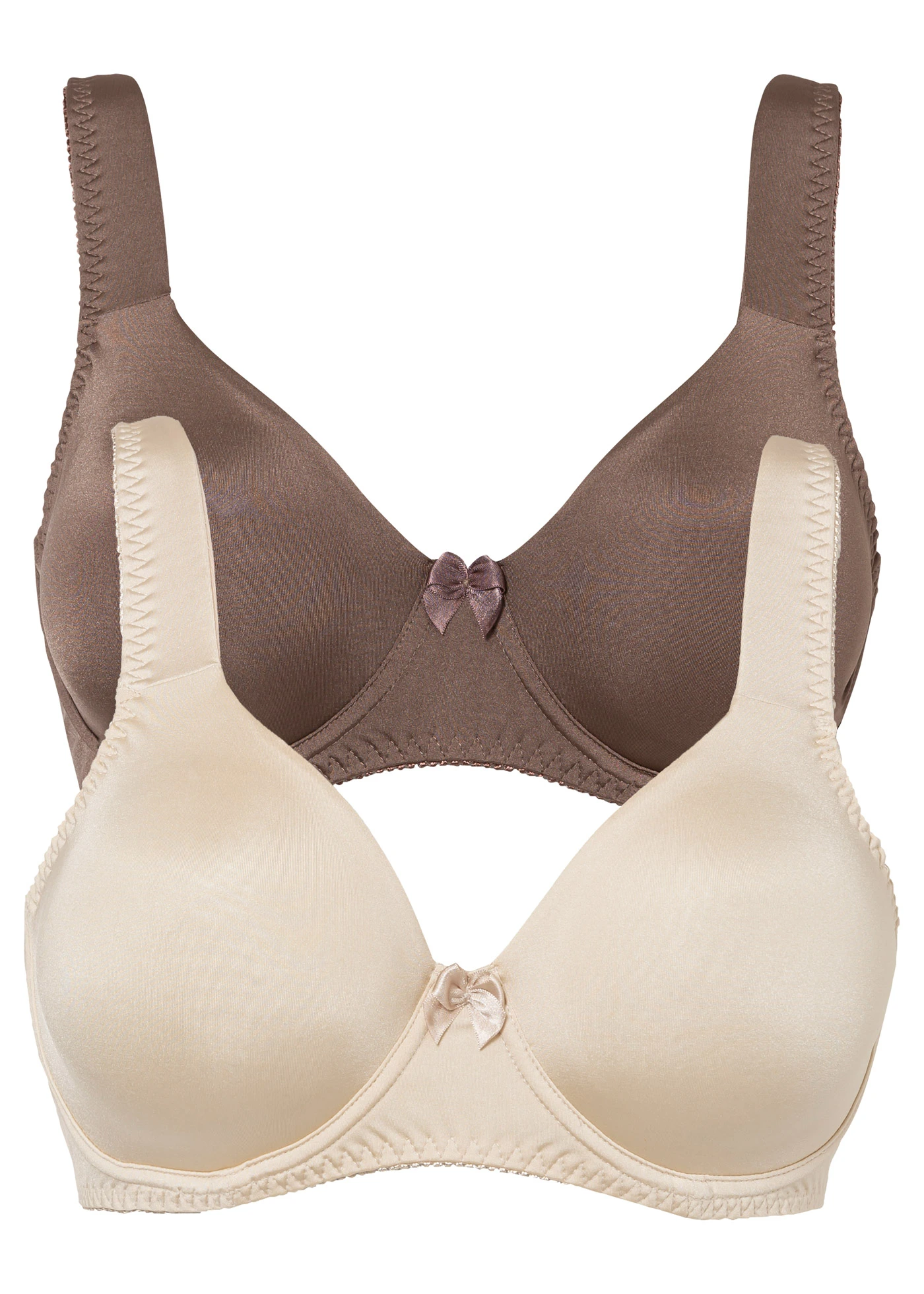 Hladká podprsenka s kosticemi a s lesklým efektem (2 ks) • hnědá+pieskovo béžová • bonprix obchod