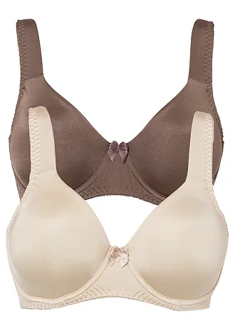 T-shirt bh met beugels en glanseffect (set van 2), Kleur: mat bruin+zandbeige