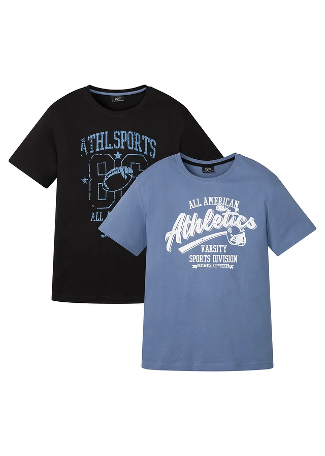 Lot de 2 T-shirts regular, Couleur: noir + bleu jean