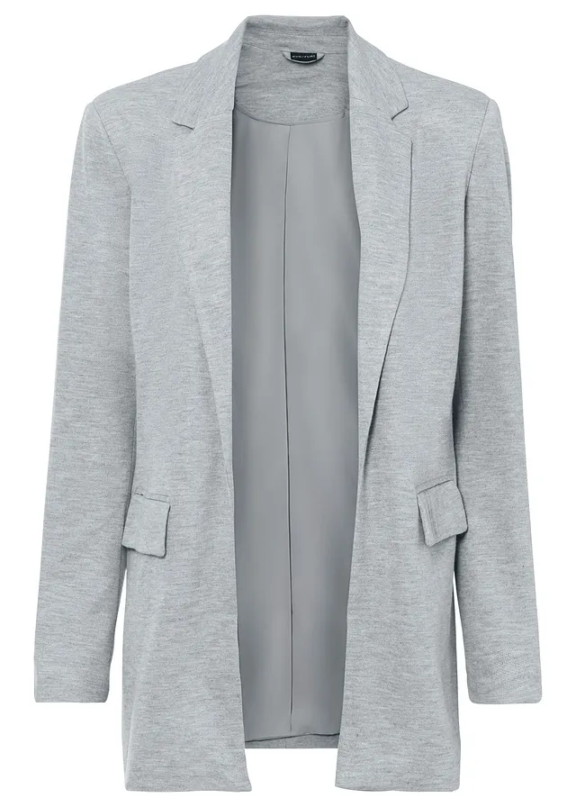 Lange jersey blazer met zakken, Kleur: lichtgrijs gemêleerd