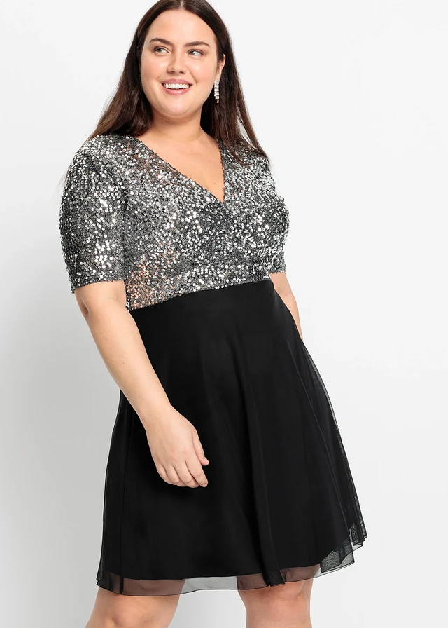 Robe courte, Couleur: argenté/noir