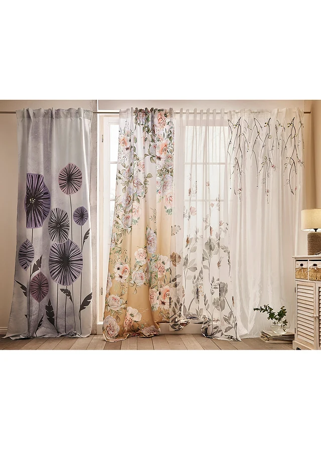 Microvezel gordijn met rozenprint (1 stuk) • wit-crème • product-page.page-title-suffix