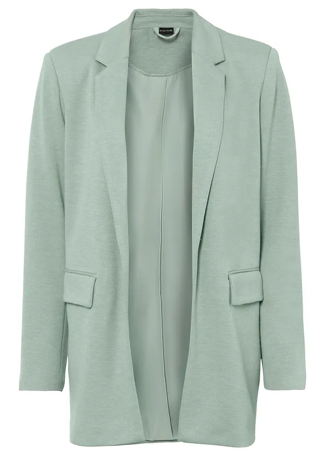 Lange jersey blazer met zakken, Kleur: rookgroen gemêleerd