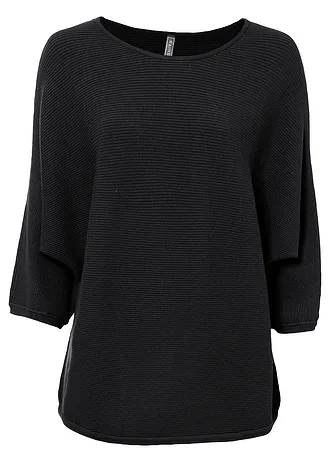Sweter oversize z prążkowanego materiału z domieszką wiskozy • czarny • sklep bonprix