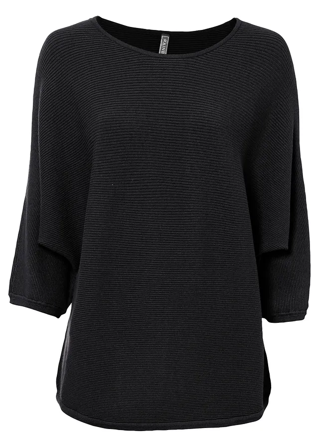 Pulover ripsat oversize, din mixt cu viscoză
