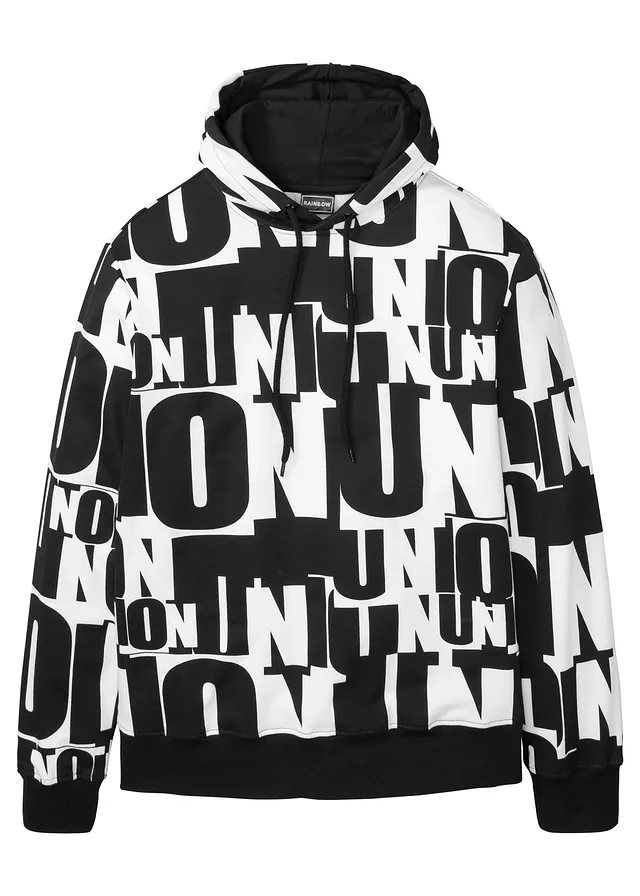 Bluza z kapturem, z bawełny organicznej • biały + czarny • sklep bonprix