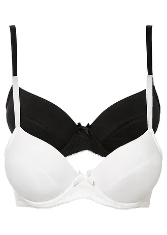 Lot de 2 soutiens-gorge push-up coton avec armatures, Couleur: noir + blanc