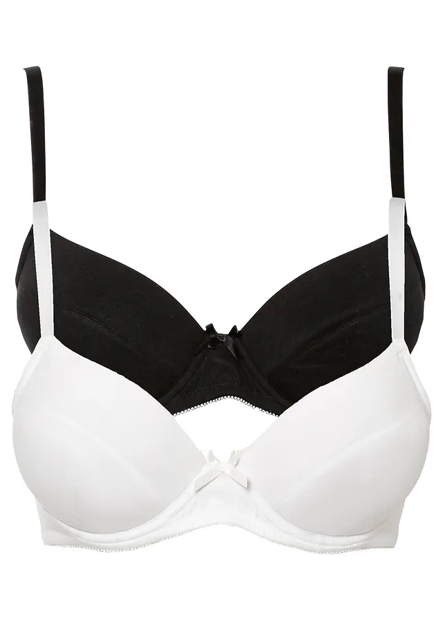 Sutien push-up cu armătură, cu bumbac organic (2 buc.) • negru/alb • magazin bonprix