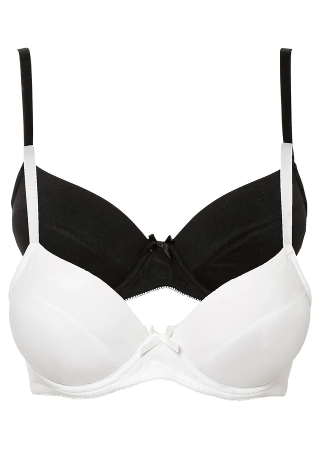 Push up bh met beugels en biologisch katoen (set van 2), Kleur: zwart+wit