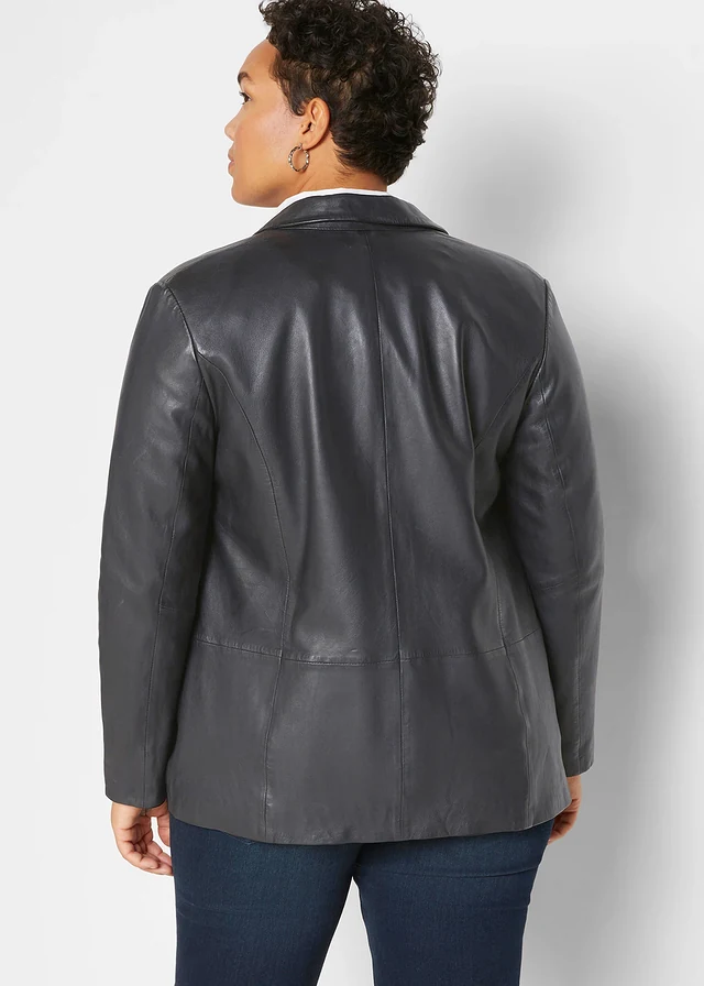 Blazer en cuir d’agneau nappa, Couleur: noir