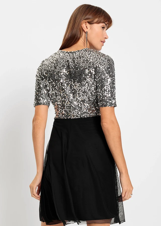 Robe courte, Couleur: argenté/noir