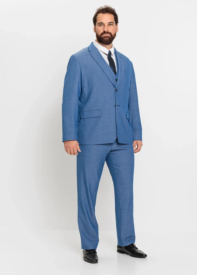 Pak met gilet, regular fit (3-dlg. set), Kleur: blauw mêlee
