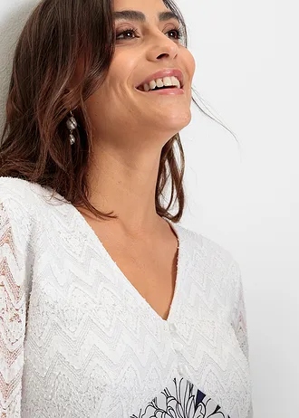 Žerzejové šaty s krajkou • krémovo-modrá s květy • bonprix obchod