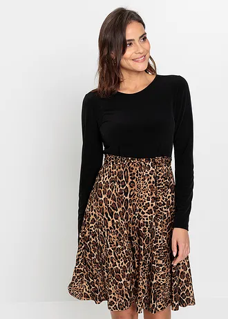 Rochie mini cu imprimeu • negru-maro imprimeu leo • magazin bonprix