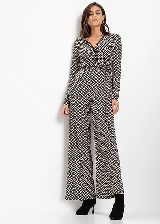 Jumpsuit, Kleur: zwart-sand grafische print