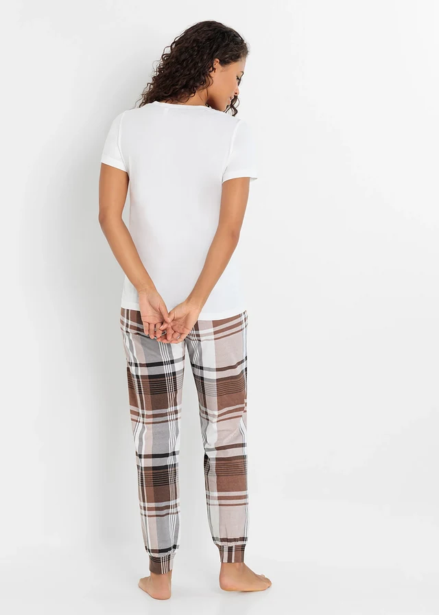 Pyjama van biologisch katoen • wit-kastanjebruin geruit • product-page.page-title-suffix