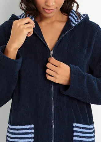 Peignoir de bain zippé en éponge • bleu foncé-bleu perle rayé • Boutique bonprix